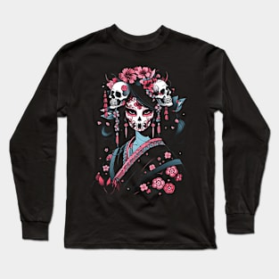 Geisha | Grim Reaper Geisha Skull | Cool Retro Japanese Aesthetic Long Sleeve T-Shirt